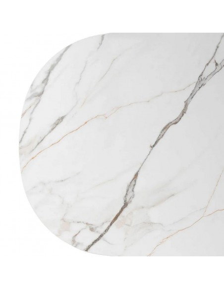 Mesa de jantar SIANA 180x90 com tampo em porcelânico efeito mármore branco e base cor nogueira