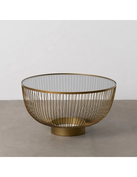 Mesa de centro redonda de luxo DORÉ 75 em metal dourado e vidro