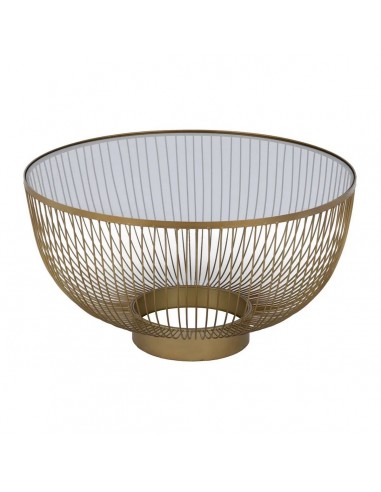 Mesa de centro redonda de lujo DORÉ 75 en metal dorado y cristal