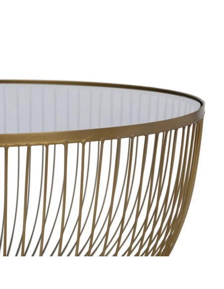 Mesa de centro redonda de lujo DORÉ 75 en metal dorado y cristal