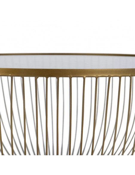 Mesa de centro redonda de luxo DORÉ 75 em metal dourado e vidro