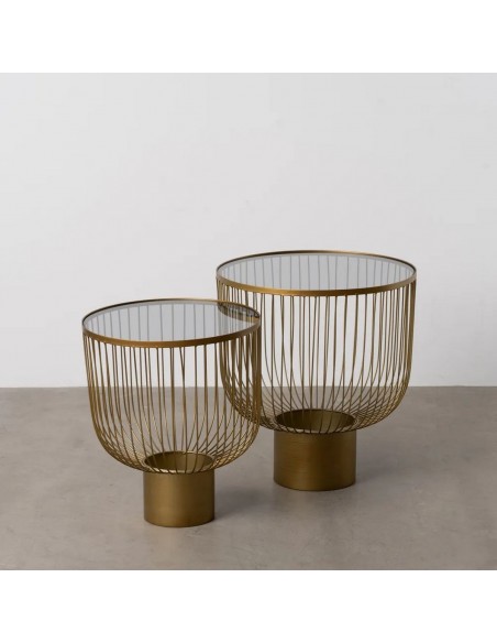 Set de 2 mesitas auxiliares redondas de lujo DORÉ 50(42), en metal dorado y cristal