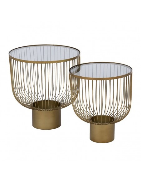 Conjunto de 2 mesas laterais redondas de luxo DORÉ 50(42), em metal dourado e vidro