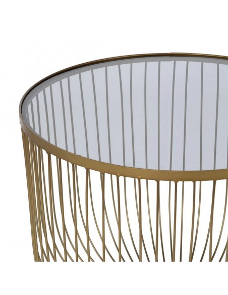 Conjunto de 2 mesas laterais redondas de luxo DORÉ 50(42), em metal dourado e vidro