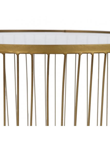 Set de 2 mesitas auxiliares redondas de lujo DORÉ 50(42), en metal dorado y cristal