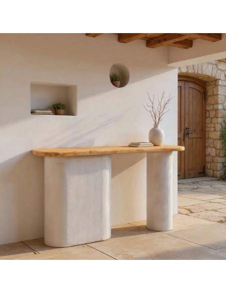 Consola MAWIL 150x35x82 de Estilo Mediterráneo en DM Blanco efecto yeso