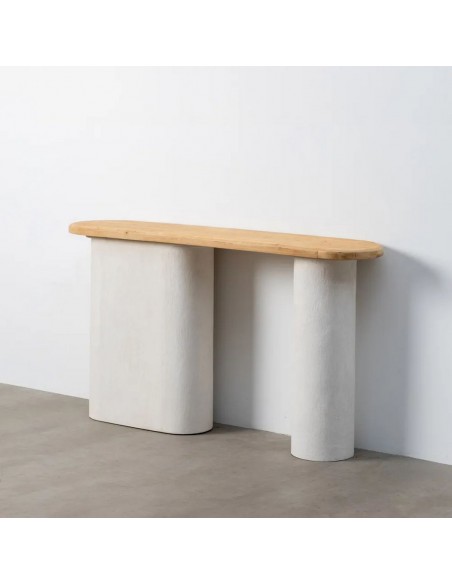 Consola MAWIL 150x35x82 estilo mediterrâneo em MDF branco efeito cimento