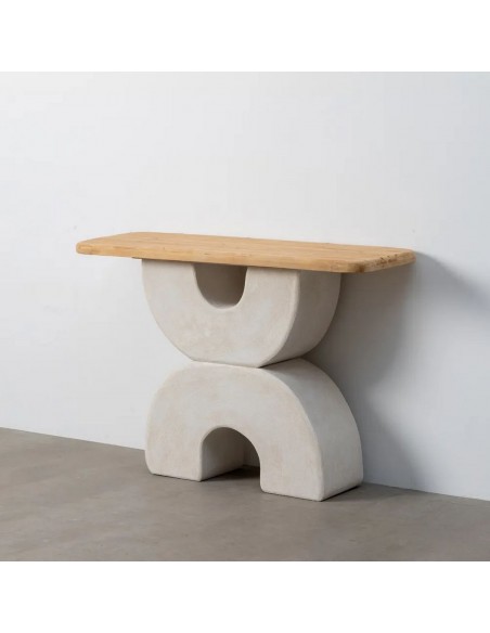 Consola de Estilo Mediterráneo ESCULTO 120 en madera natural y MDF Blanco efecto yeso