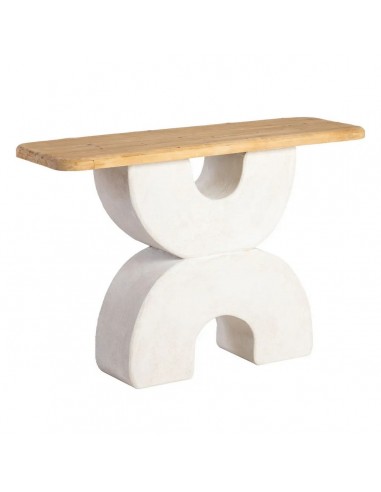 Consola de Estilo Mediterráneo ESCULTO 120 en madera natural y MDF Blanco efecto yeso