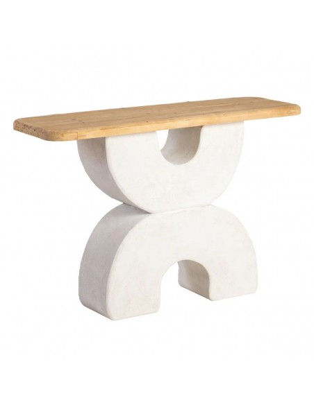 Consola de Estilo Mediterráneo ESCULTO 120 en madera natural y MDF Blanco efecto yeso