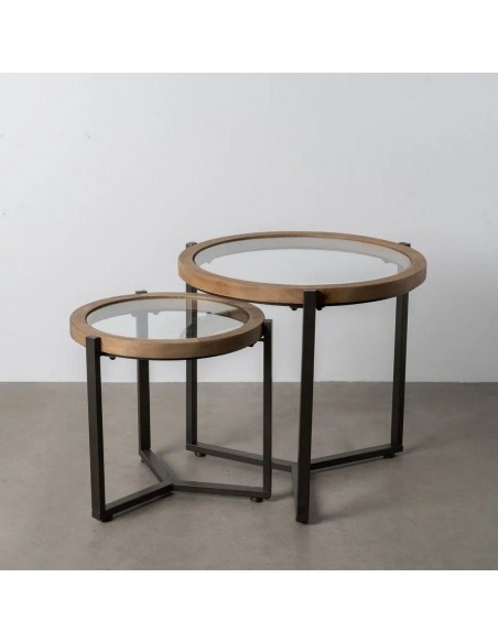 Set de 2 Mesas redondas aux 65 y 50 NIDRA en Madera Natural y metal negro