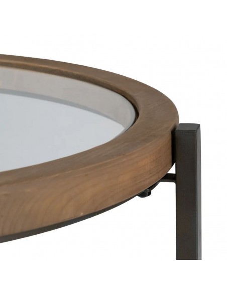 Set de 2 Mesas redondas aux 65 y 50 NIDRA en Madera Natural y metal negro