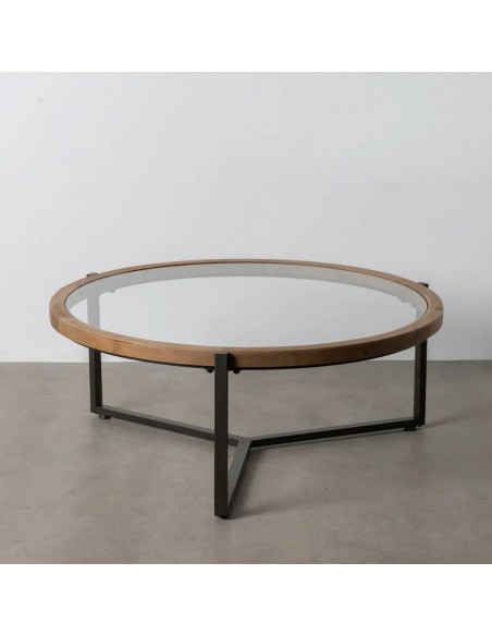 Mesa de Centro redonda de diseño LUNKA 100 en Madera Natural y metal Negro