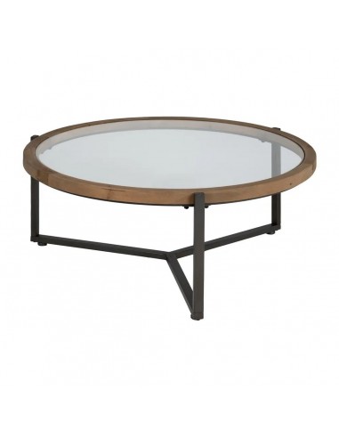 Mesa de Centro redonda de diseño LUNKA 100 en Madera Natural y metal Negro