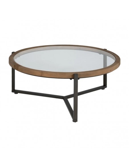 Mesa de Centro redonda de diseño LUNKA 100 en Madera Natural y metal Negro