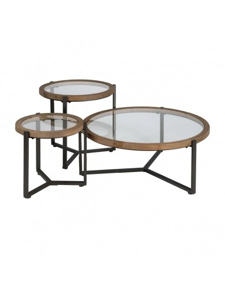 Mesa de centro redonda de design LUNKA 100 em madeira natural e metal preto