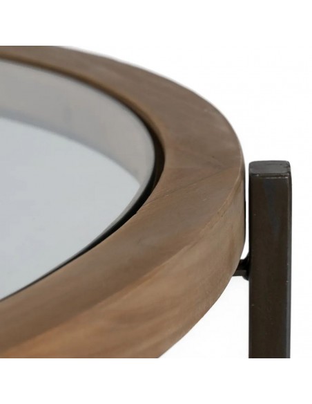 Mesa de centro redonda de design LUNKA 100 em madeira natural e metal preto