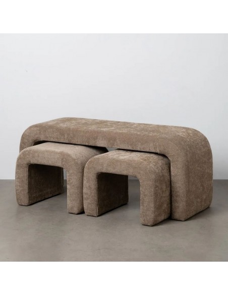 Set de 3 banquetas diseño Orgánico CURVE 126 (51)x46 Tejido Taupe