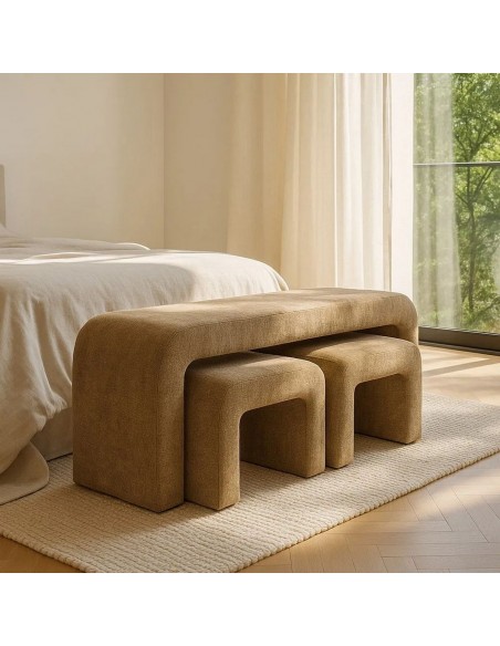 Conjunto de 3 bancos Design orgânico CURVE 126 (51)x46 Tecido taupe