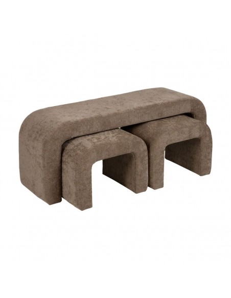 Set de 3 banquetas diseño Orgánico CURVE 126 (51)x46 Tejido Taupe
