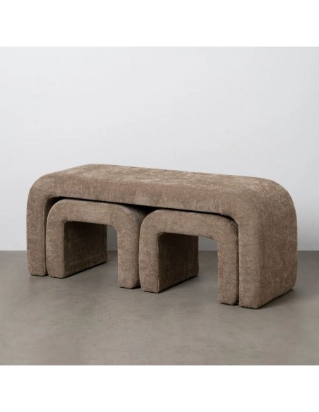 Set de 3 banquetas diseño Orgánico CURVE 126 (51)x46 Tejido Taupe