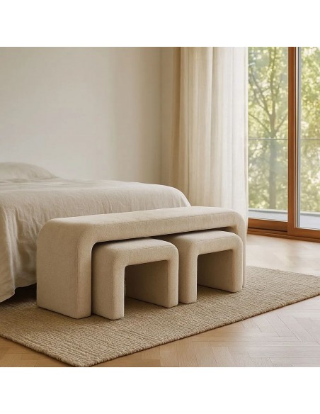Set de 3 banquetas nido diseño Orgánico CURVE 126 (51)x46 tejido beige