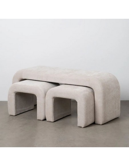 Set de 3 banquetas nido diseño Orgánico CURVE 126 (51)x46 tejido beige