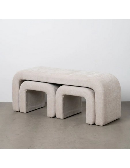 Set de 3 banquetas nido diseño Orgánico CURVE 126 (51)x46 tejido beige