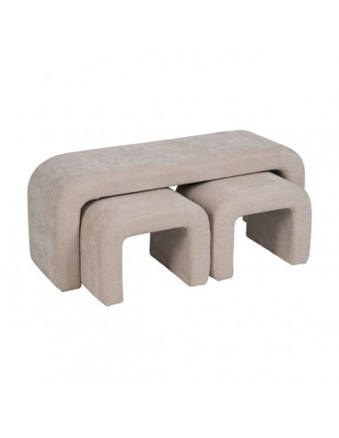 Set de 3 banquetas nido diseño Orgánico CURVE 126 (51)x46 tejido beige