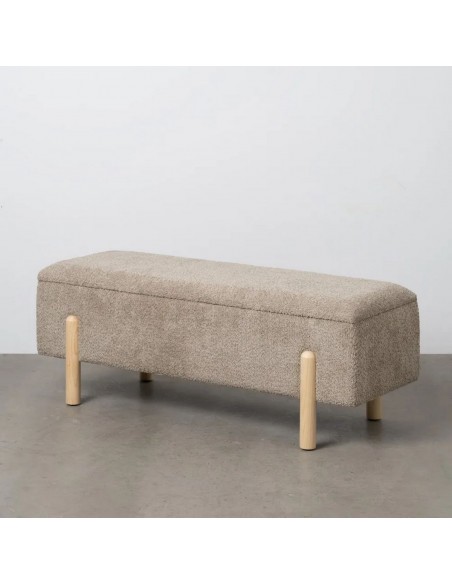 Banqueta Baúl de estilo escandinavo NUBBA 122x42x45 en Tejido Taupe y Madera Natural