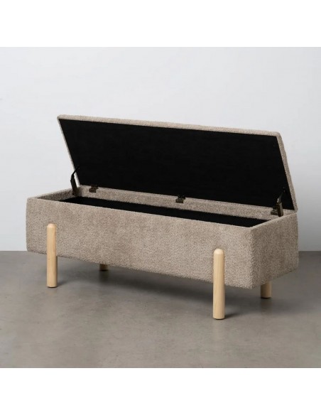 Banco baú NUBBA estilo escandinavo 122x42x45 em tecido Taupe e madeira natural