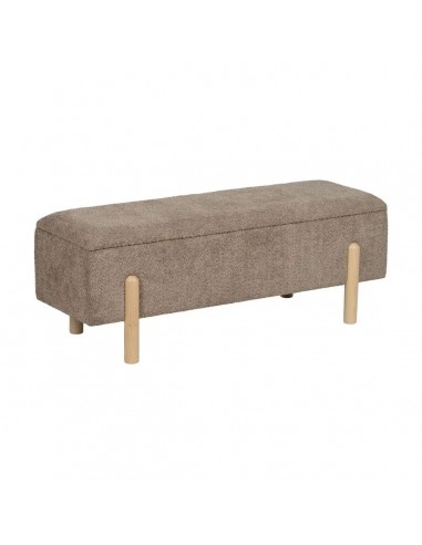 Banqueta Baúl de estilo escandinavo NUBBA 122x42x45 en Tejido Taupe y Madera Natural
