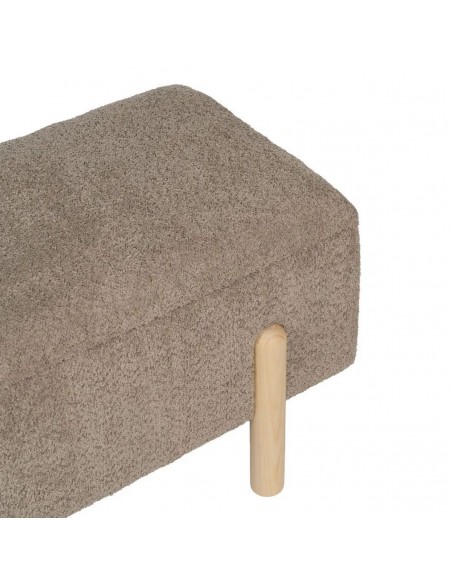 Banqueta Baúl de estilo escandinavo NUBBA 122x42x45 en Tejido Taupe y Madera Natural