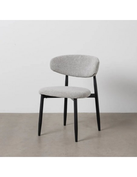Silla de comedor de diseño LORIA, tela gris y metal negro