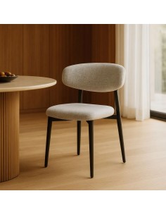 Silla de comedor de diseño LORIA, tela gris y metal negro 2
