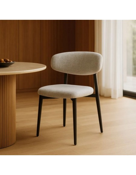 Silla de comedor de diseño LORIA, tela gris y metal negro