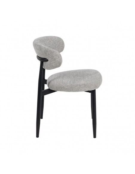 Silla de comedor de diseño LORIA, tela gris y metal negro