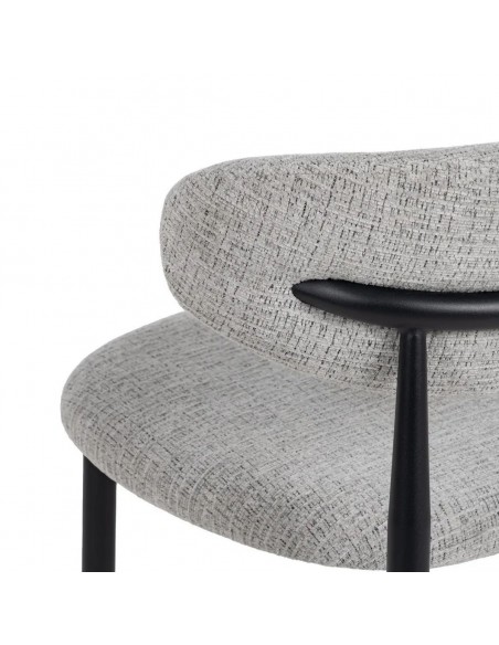Silla de comedor de diseño LORIA, tela gris y metal negro