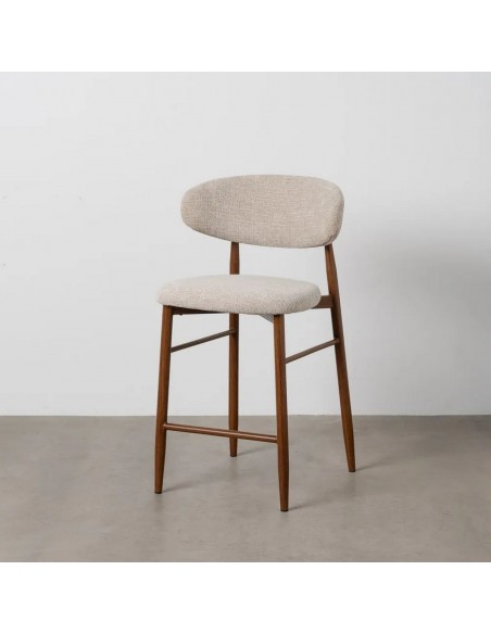 Banqueta de design LORIA 65 cm, tecido bege e metal cor Nogueira