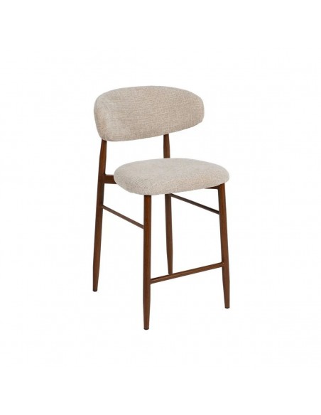 Banqueta de design LORIA 65 cm, tecido bege e metal cor Nogueira