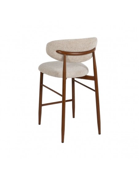 Banqueta de design LORIA 65 cm, tecido bege e metal cor Nogueira