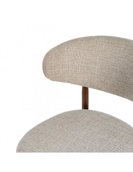 Banqueta de design LORIA 65 cm, tecido bege e metal cor Nogueira