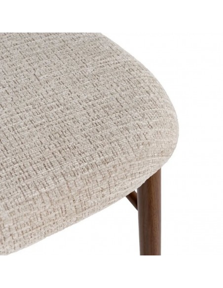 Banqueta de design LORIA 65 cm, tecido bege e metal cor Nogueira