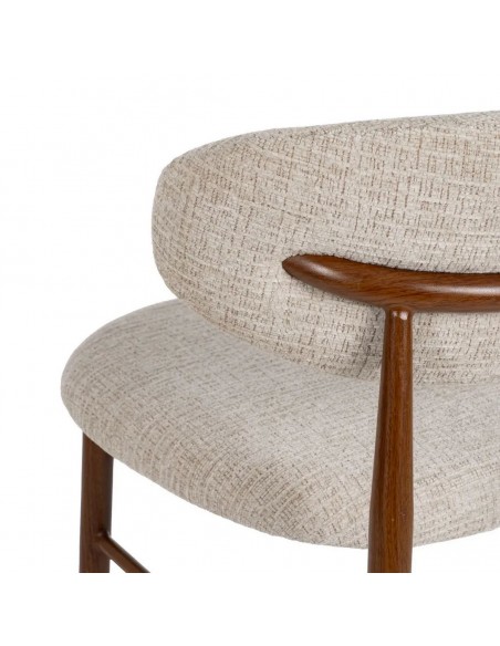 Banqueta de design LORIA 65 cm, tecido bege e metal cor Nogueira