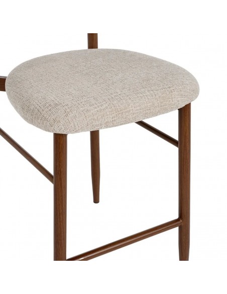 Taburete de diseño LORIA 65 cm, Tejido Beige y Metal color nogal