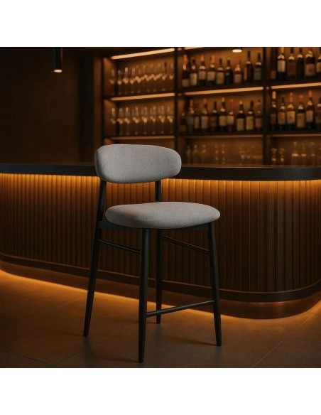 Banqueta de design LORIA 65 cm, tecido cinza e metal cor Preto