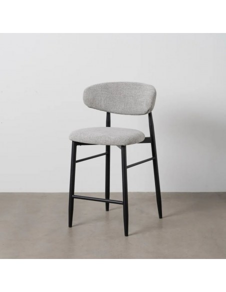 Banqueta de design LORIA 65 cm, tecido cinza e metal cor Preto