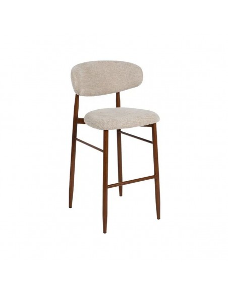 Banqueta de design LORIA 75 cm, tecido bege e metal cor Nogueira