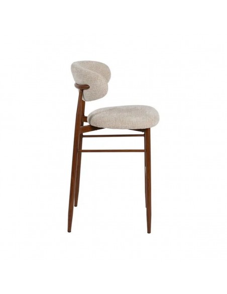 Banqueta de design LORIA 75 cm, tecido bege e metal cor Nogueira