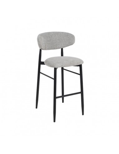 Banqueta de design LORIA 75 cm, tecido cinza e metal cor preto